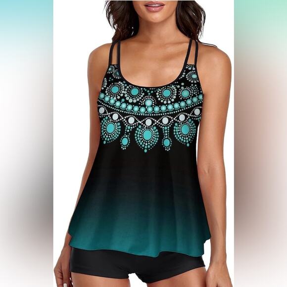 Other - Women's Black and Teal Swim Tank Top